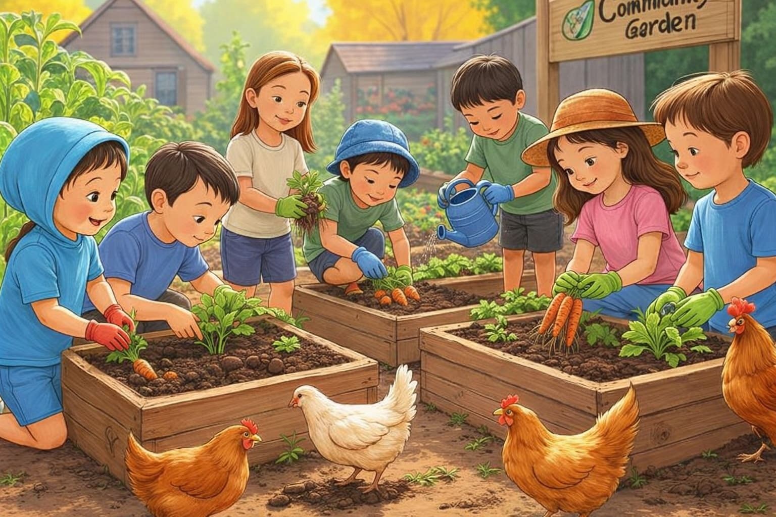 Children learning together in a community garden co-op